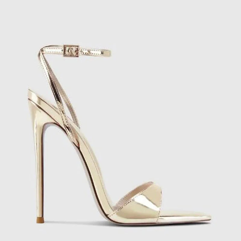 Nude & Gold Pointed-Toe Stiletto Sandals