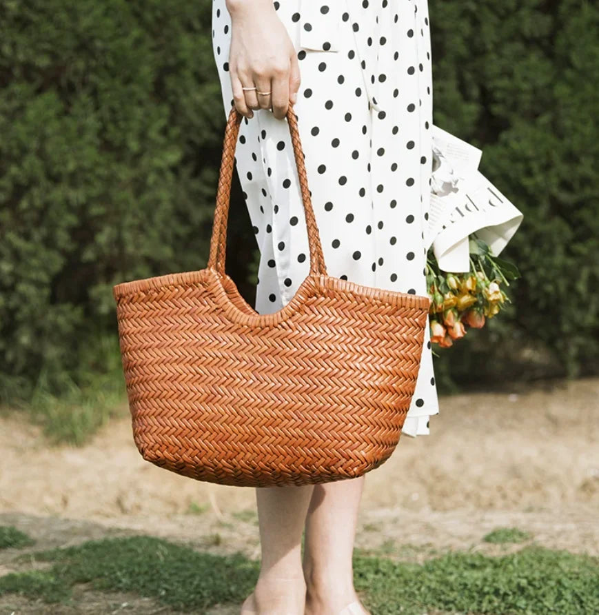 Hand-Woven Genuine Leather Tote Bag