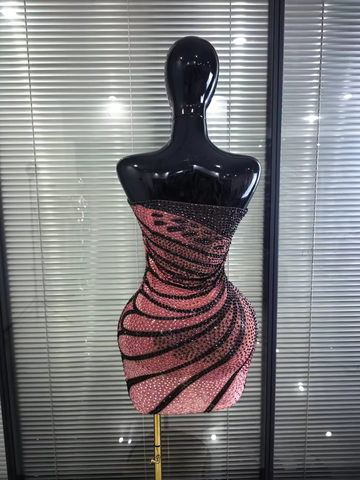 Shining Rhinestone Strapless Mesh Bodycon Mini Dress