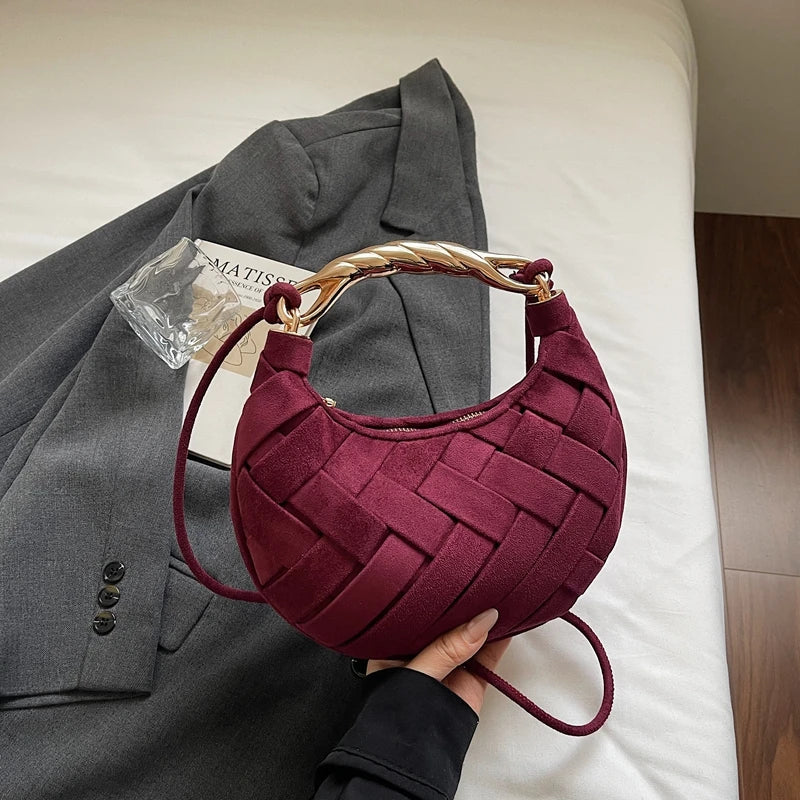 Wine Red Half Moon Clutch Bag