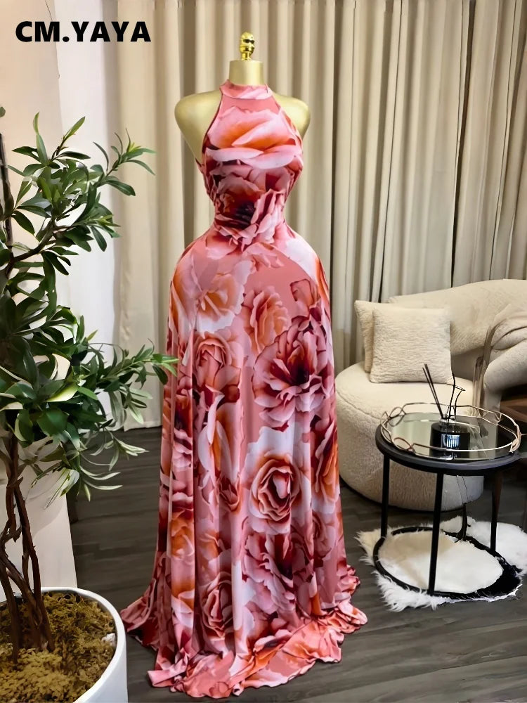 Sleeveless Printed Sashes A-Line Maxi Dress