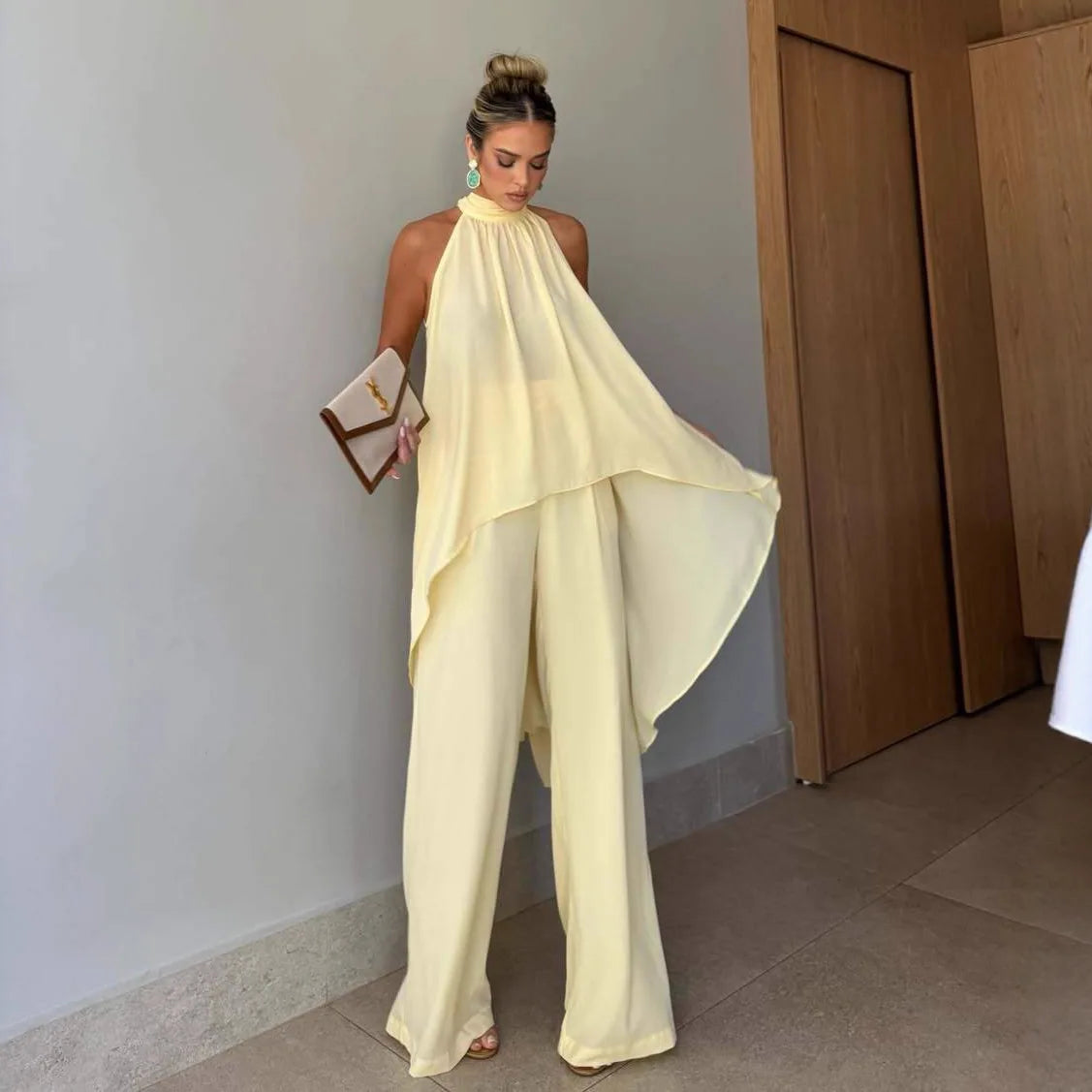 Women Summer Pants Suit: Asymmetrical Sleeveless 2-Piece Set
