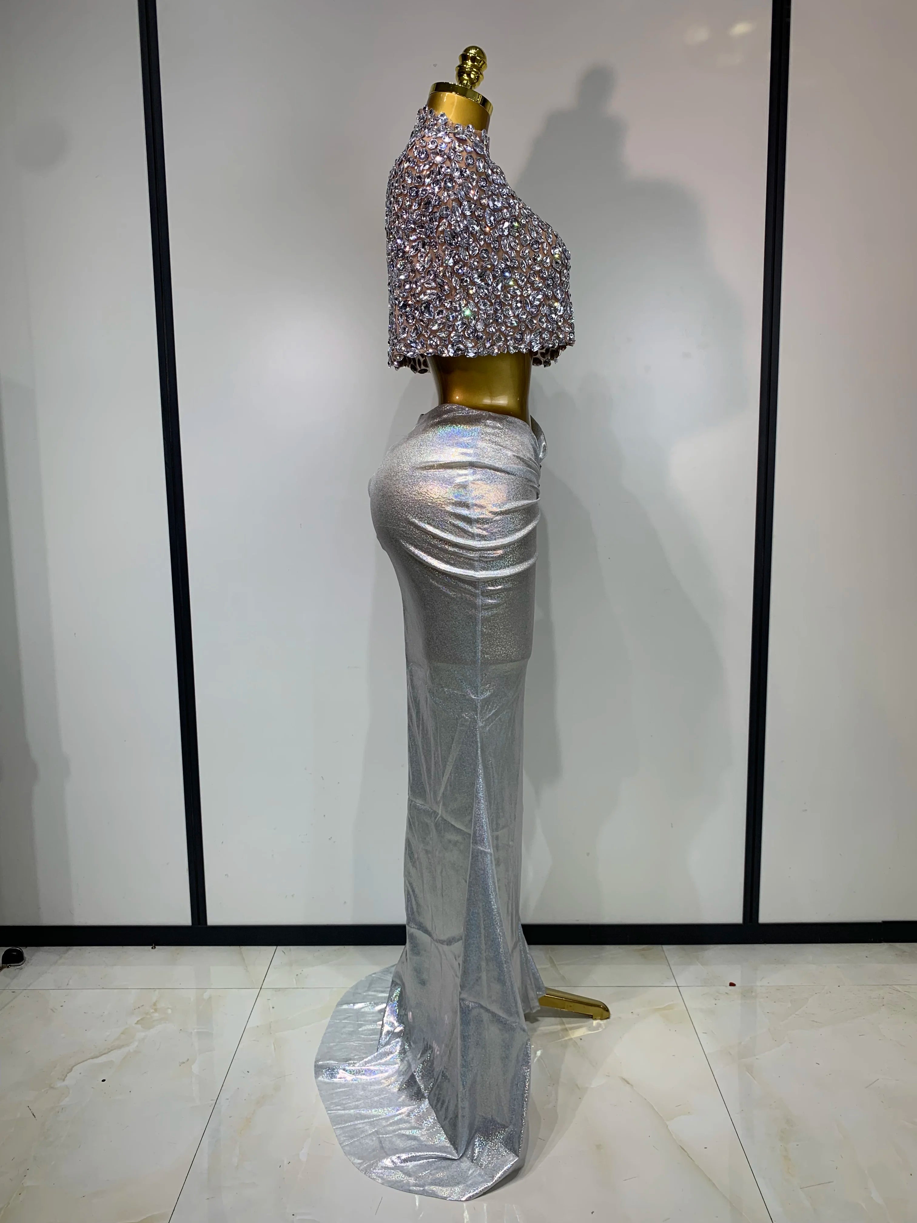 Diamond Evening Party Crop Top & Skirt