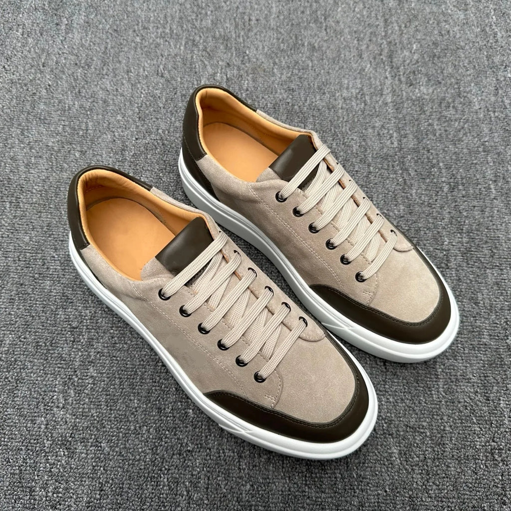 2026 Luxury Cowhide Patchwork Men’s Sneakers – Retro Chunky Sole