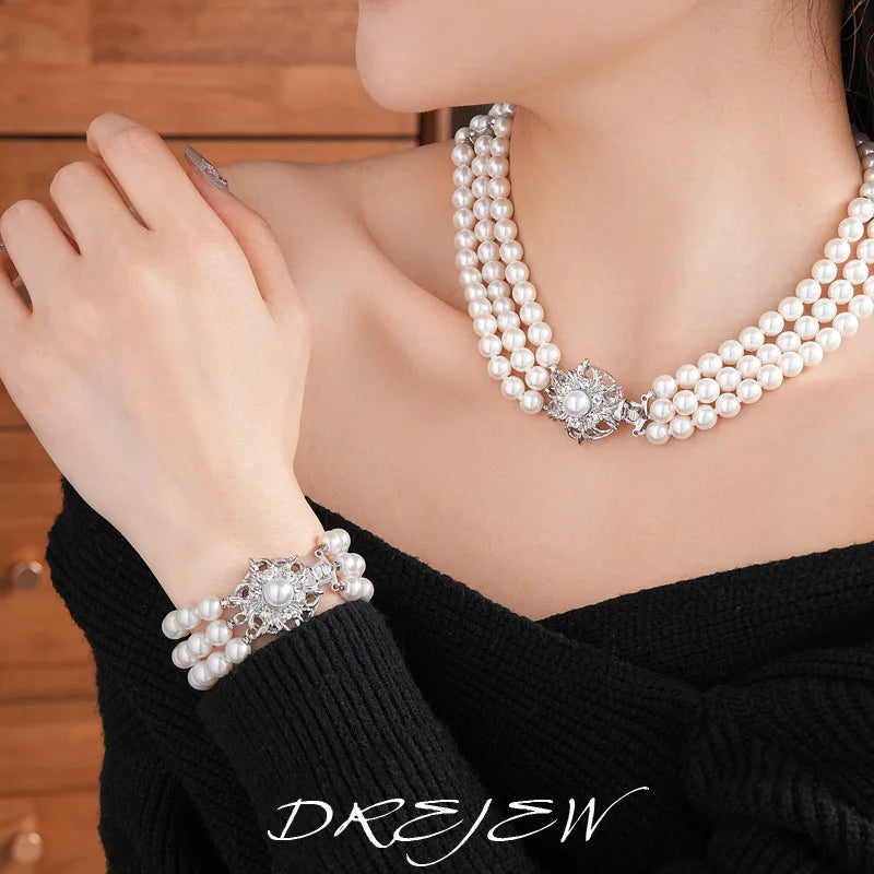 French Style Pearl & Flower Bracelet Set
