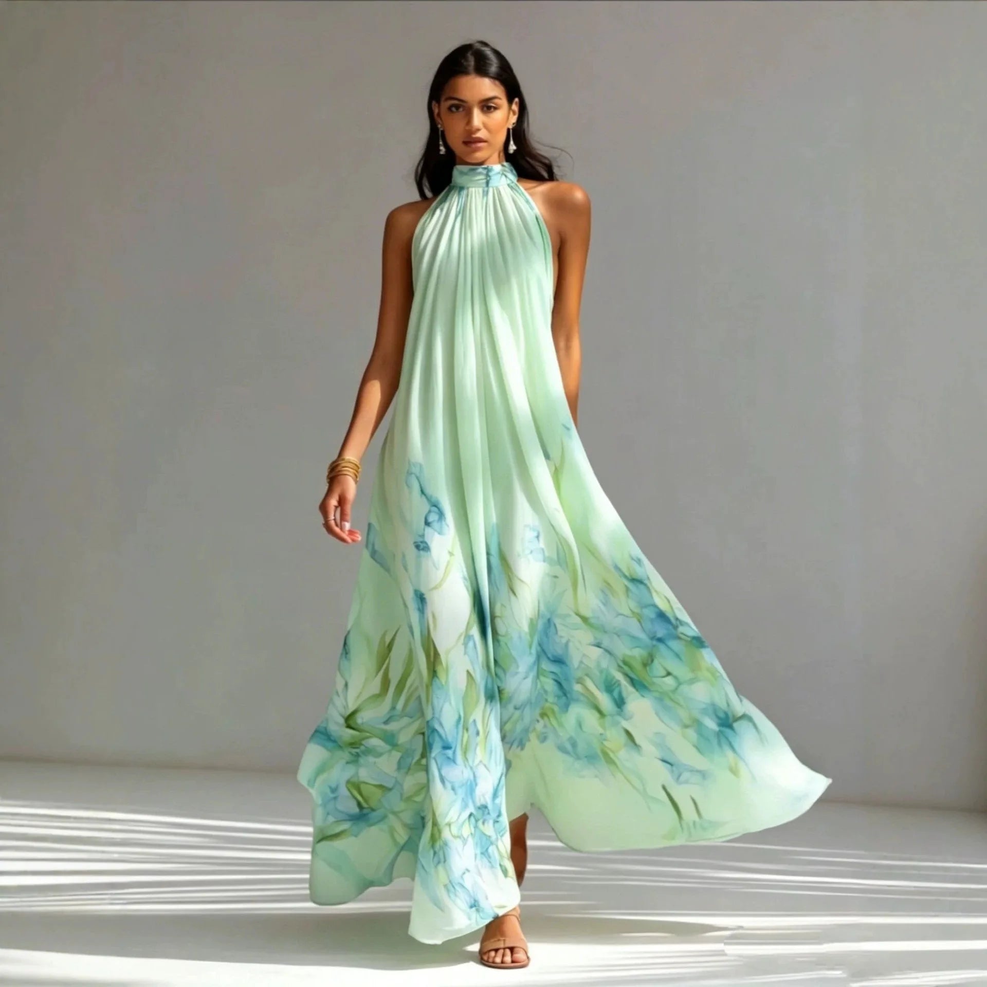 Color-Blocked Neck Hanging A-Line Dress