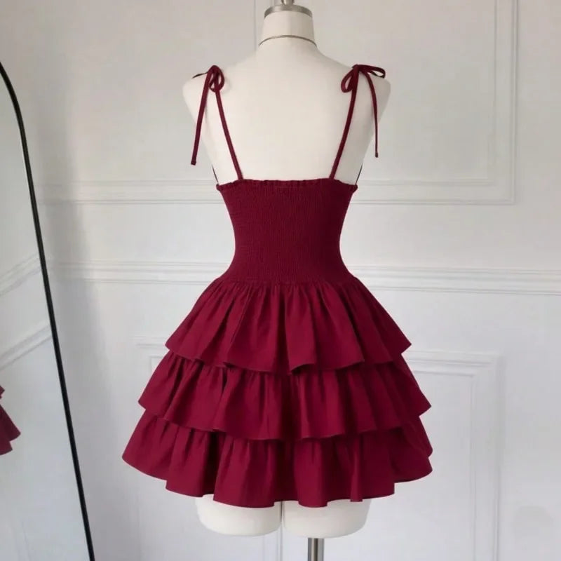 Korean Style V-Neck Ruffle Mini Dress
