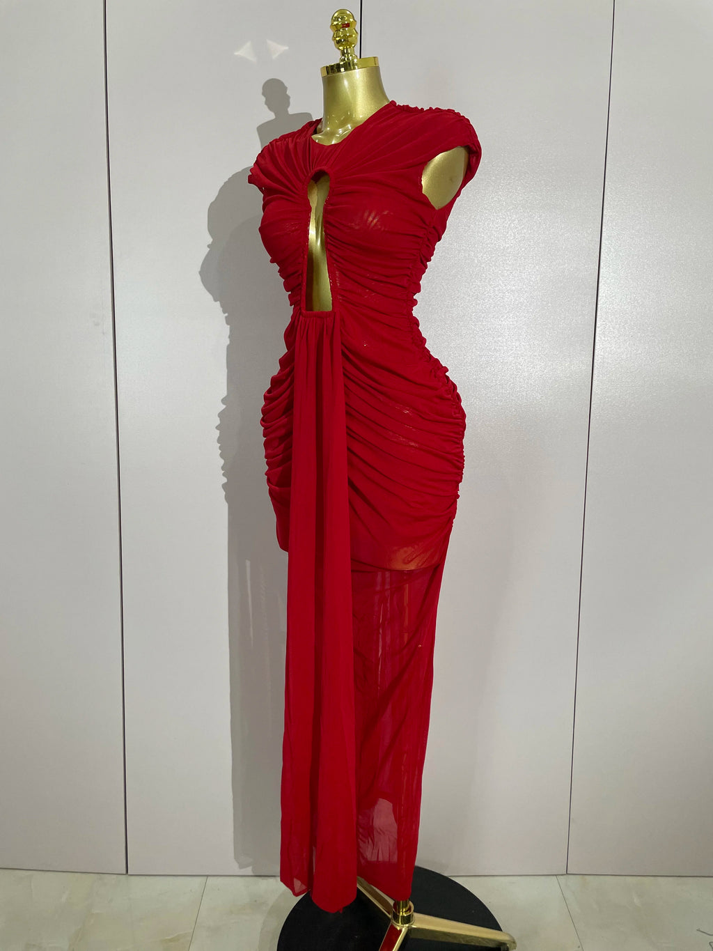 Sleeveless O-Neck Hollow-Out Mesh Bodycon Maxi Dress