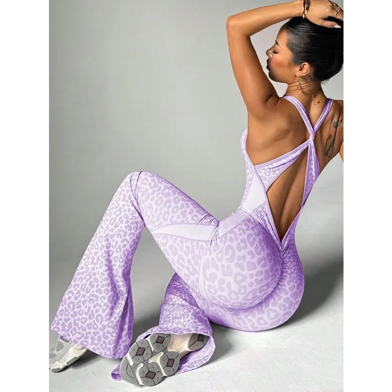 Seamless Leopard Print Yoga Jumpsuit