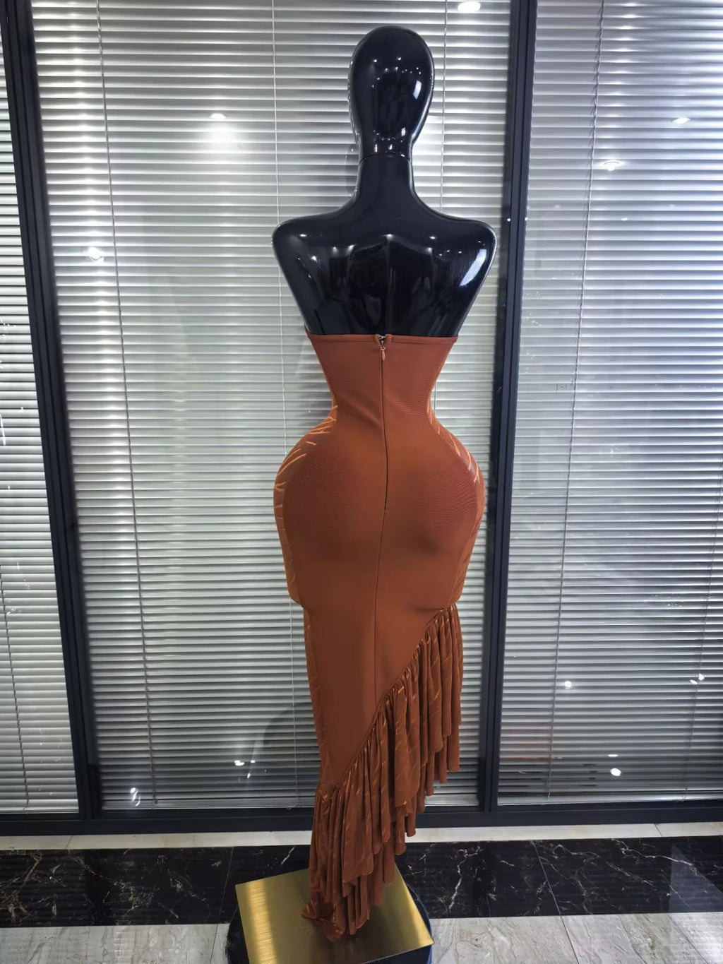 Brown Strapless Shining Diamond Bodycon Bandage Dress