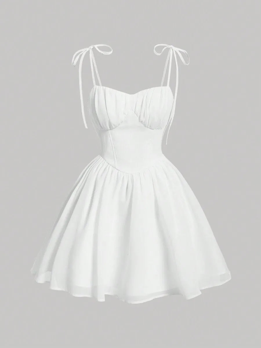 Tie Shoulder Ruched Bust Mini Dress