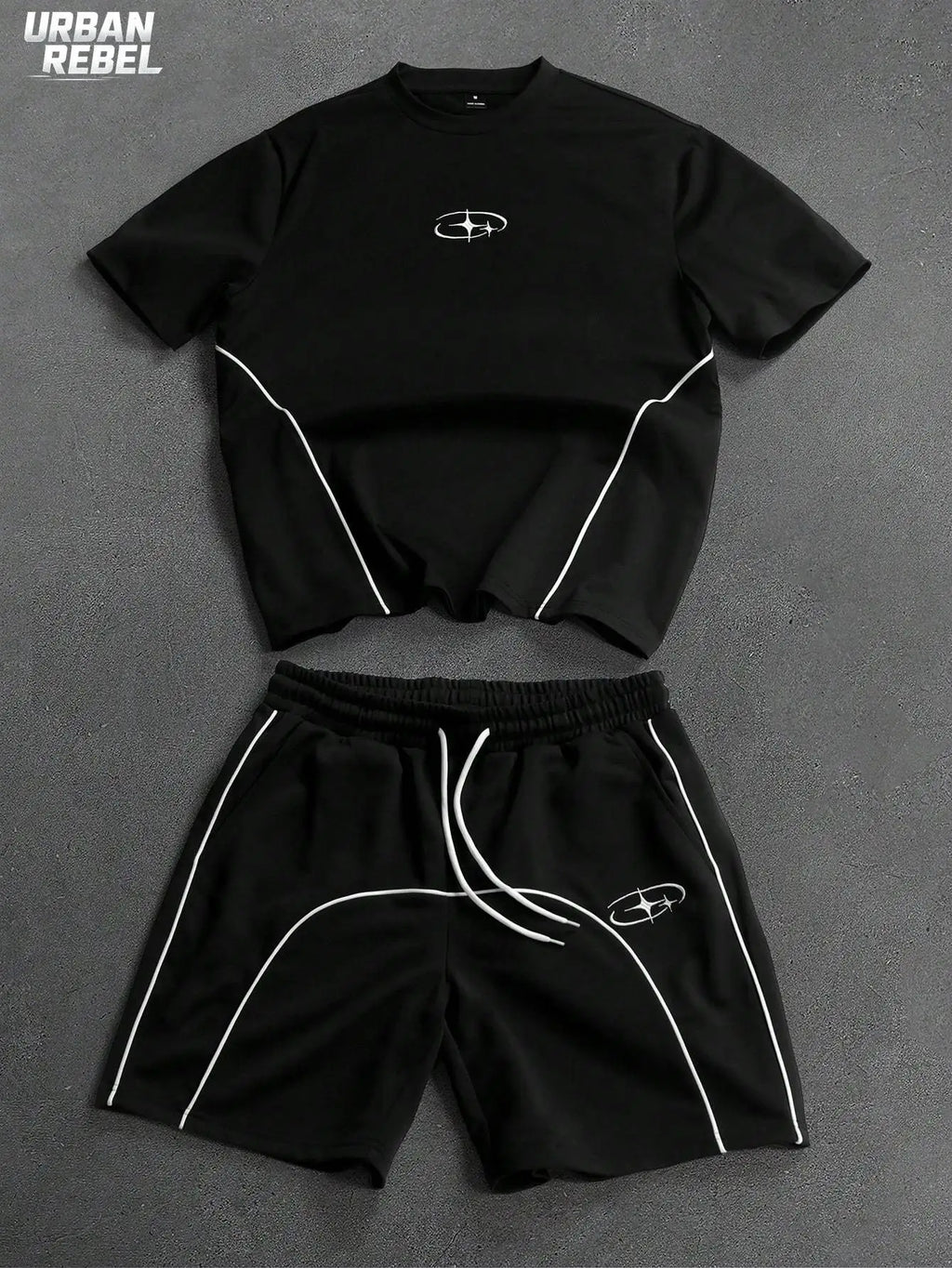 Men's Contrast Piping Graphic Print Shorts Set