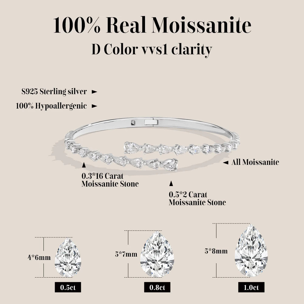Original Moissanite Adjustable Silver Bracelet