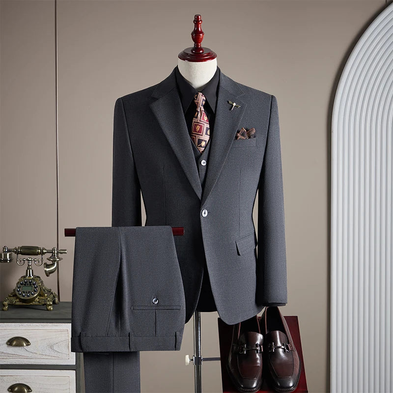 Men’s Plus-Size 3-Piece Suit Set – Solid Color