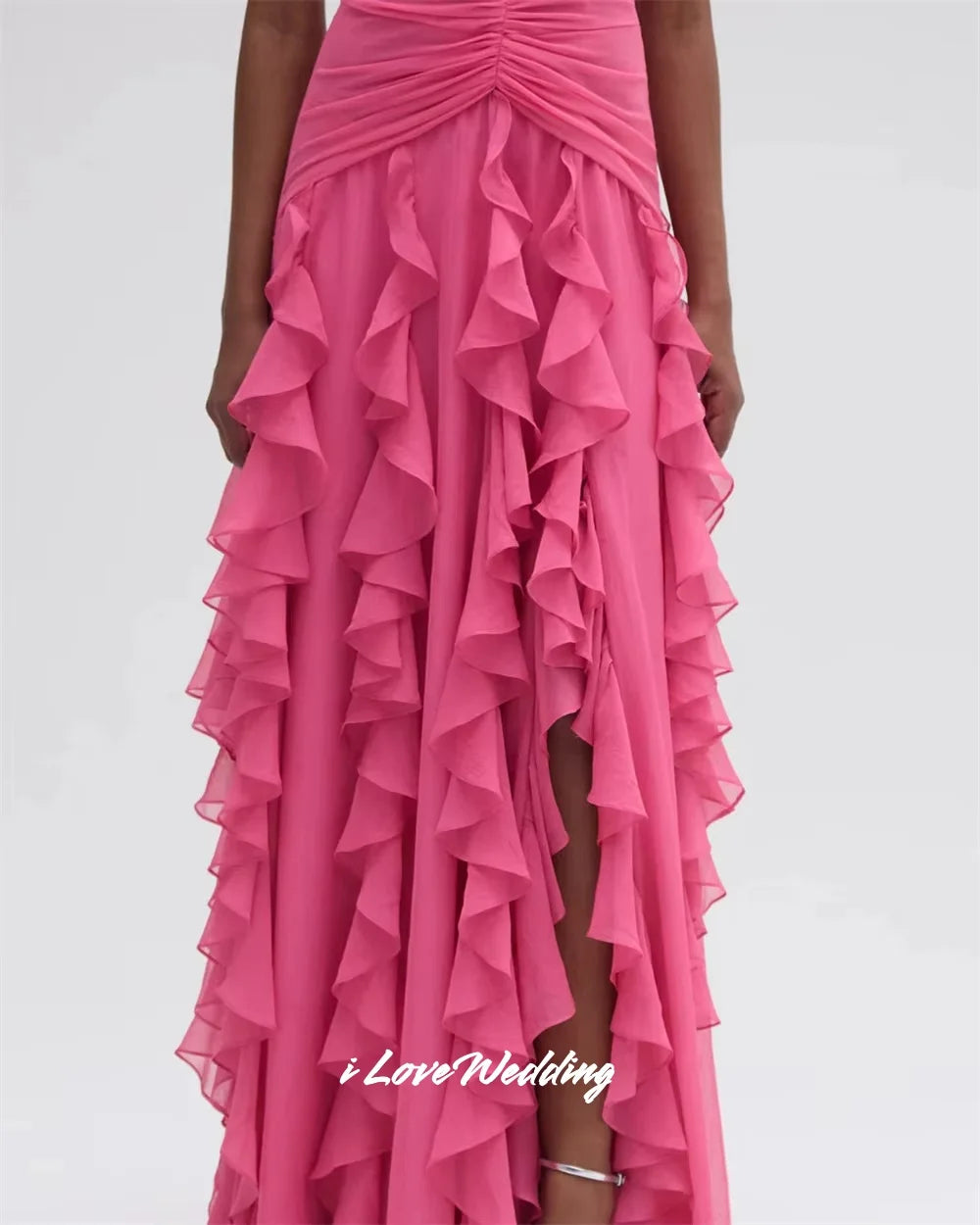 Pink Halter Chiffon Split Prom Dress