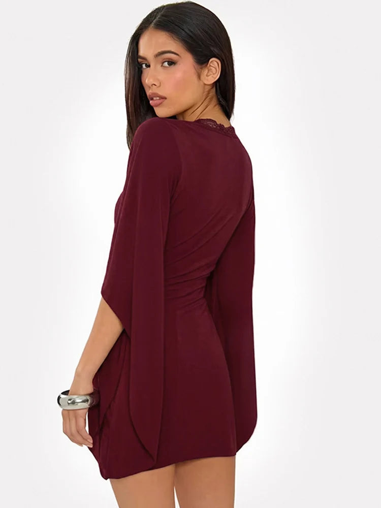 Sexy Deep V-Neck Lace Mini Dress