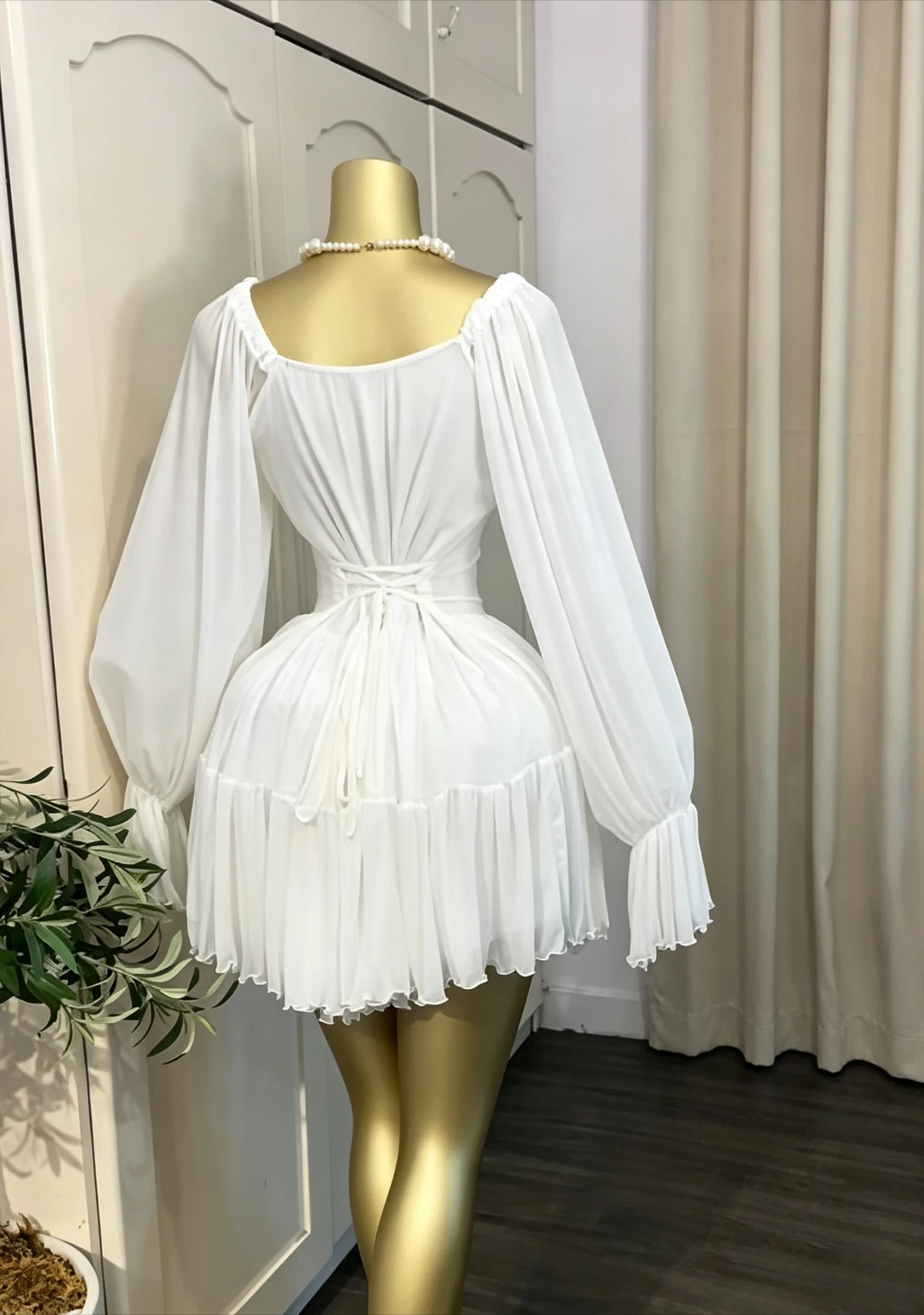 Halter Mesh Flare Sleeve Mini Dress