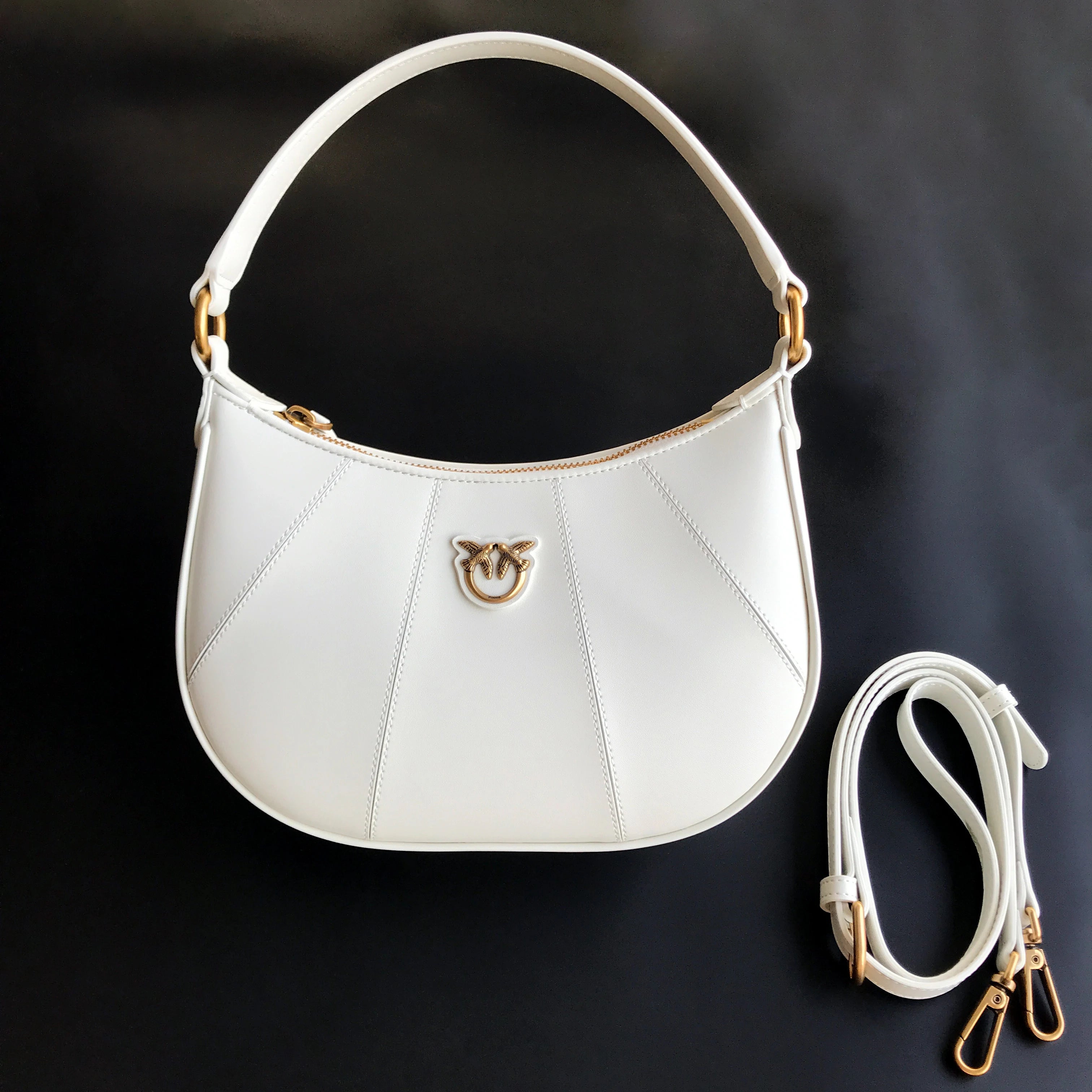 Luxury Pinko-Inspired Leather Swallow Bowling Bag