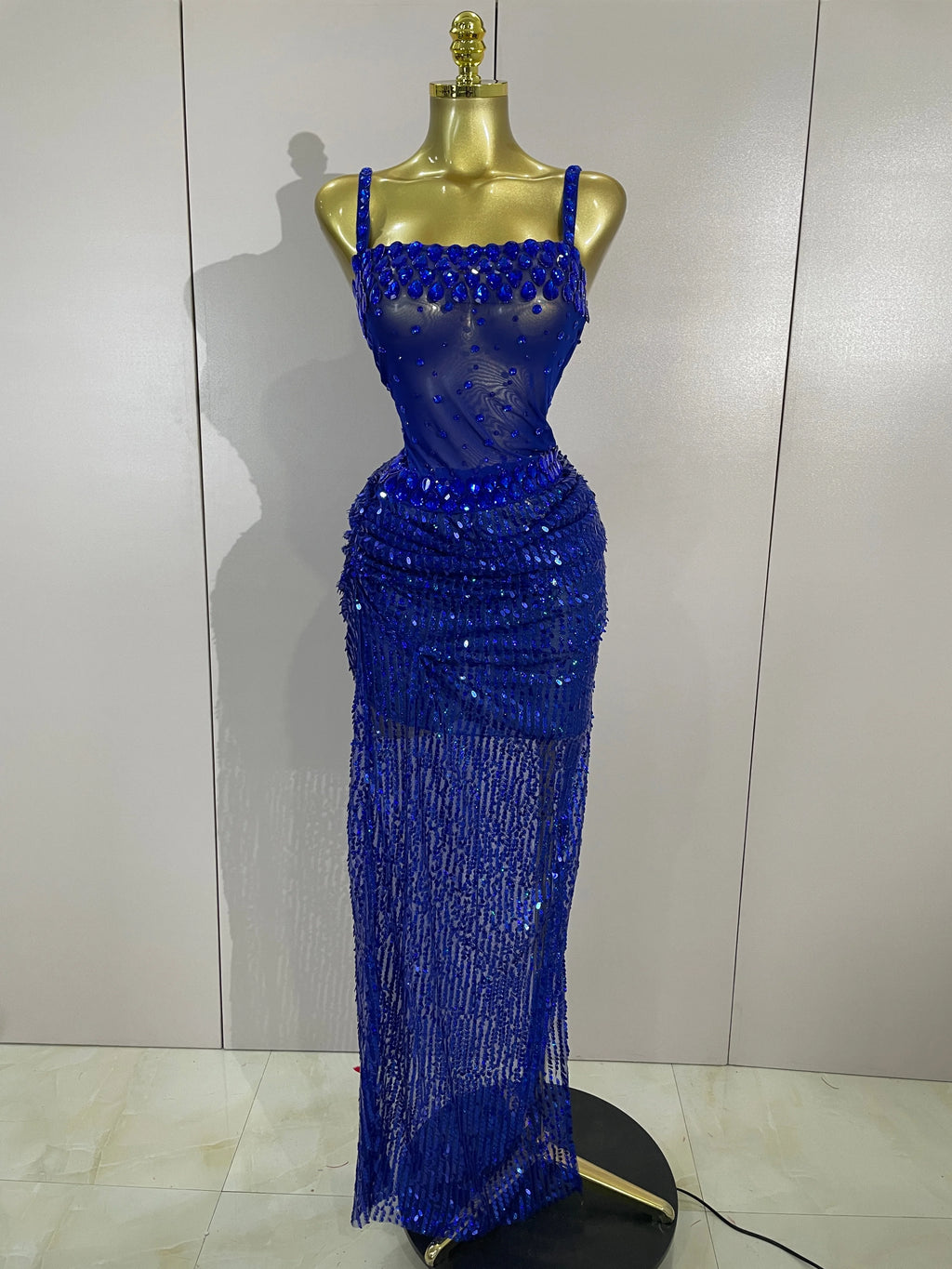 Sparkly Red Rhinestone & Sequin 2-Piece Sheer Long Dress – Women’s Party & Stagewear