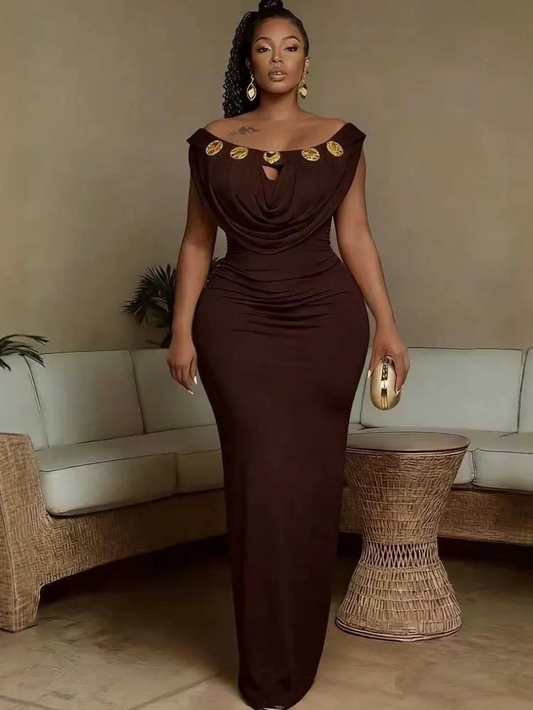 Off-Shoulder Bohemian Slim-Fit Evening Maxi Dress