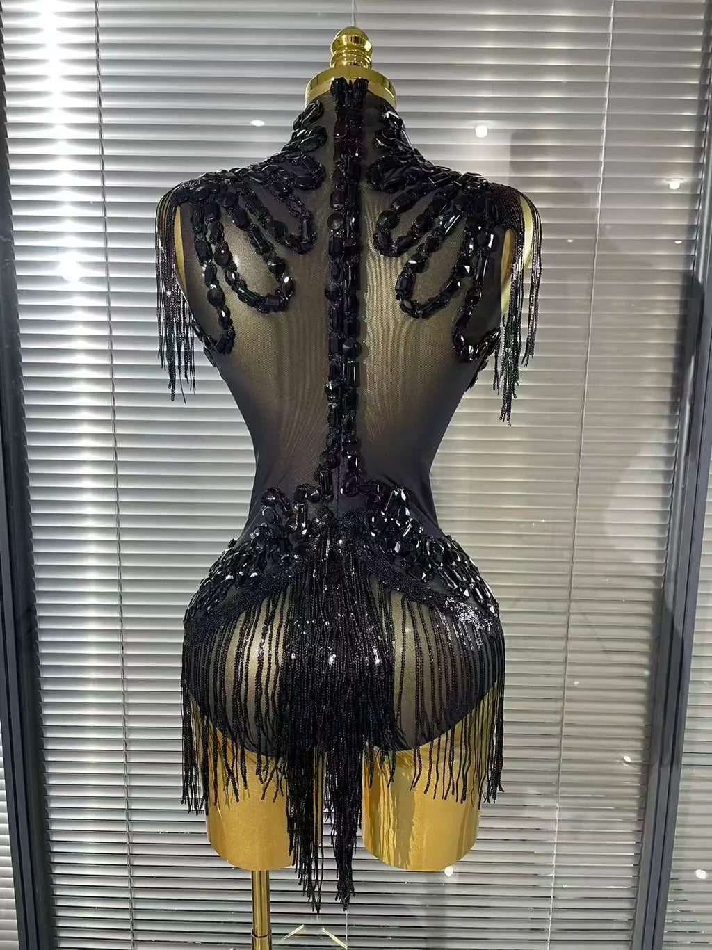 Shining Rhinestone Sequin Tassel Mesh Bodysuit – Sexy Party & Stagewear