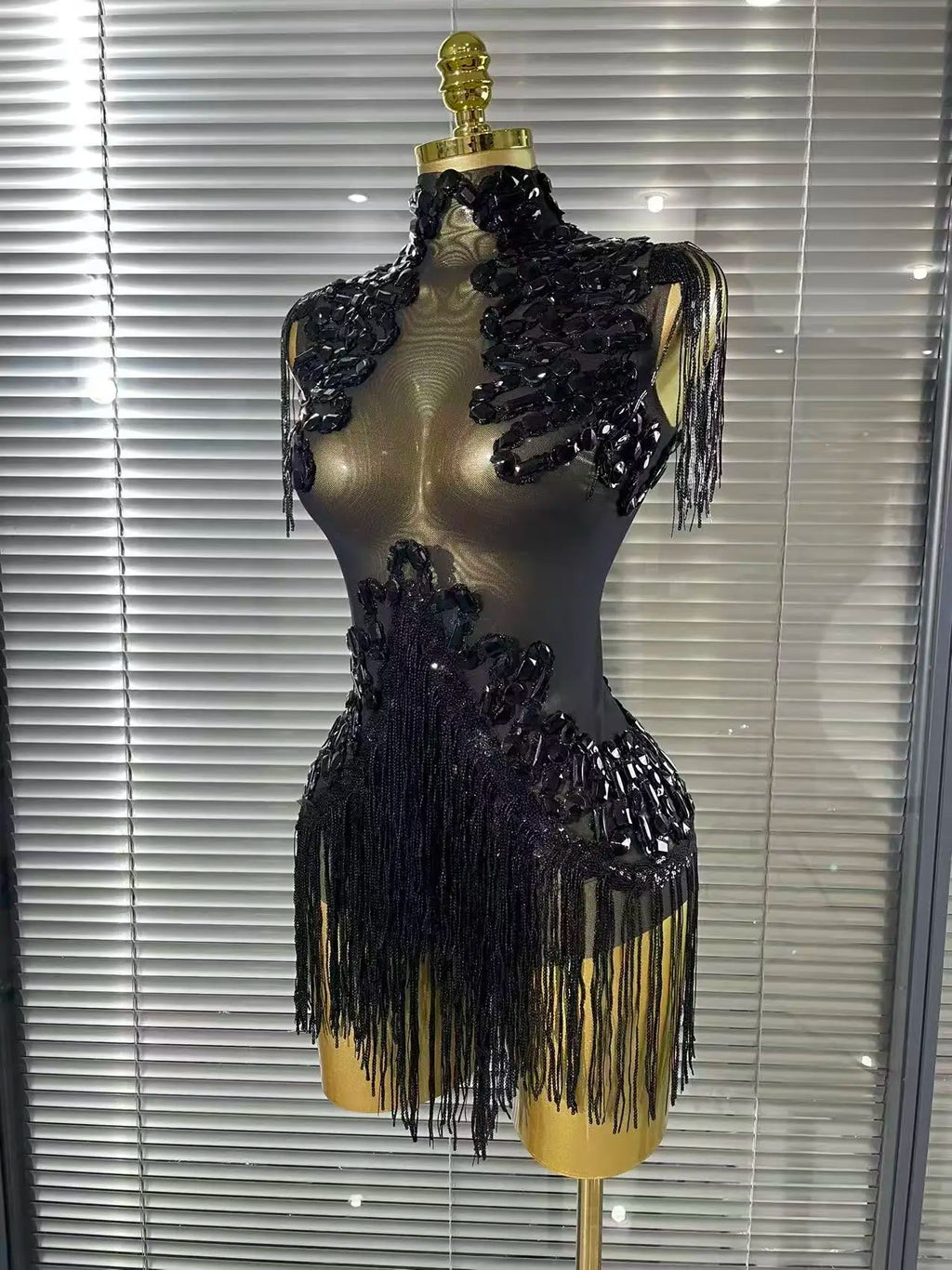 Shining Rhinestone Sequin Tassel Mesh Bodysuit – Sexy Party & Stagewear