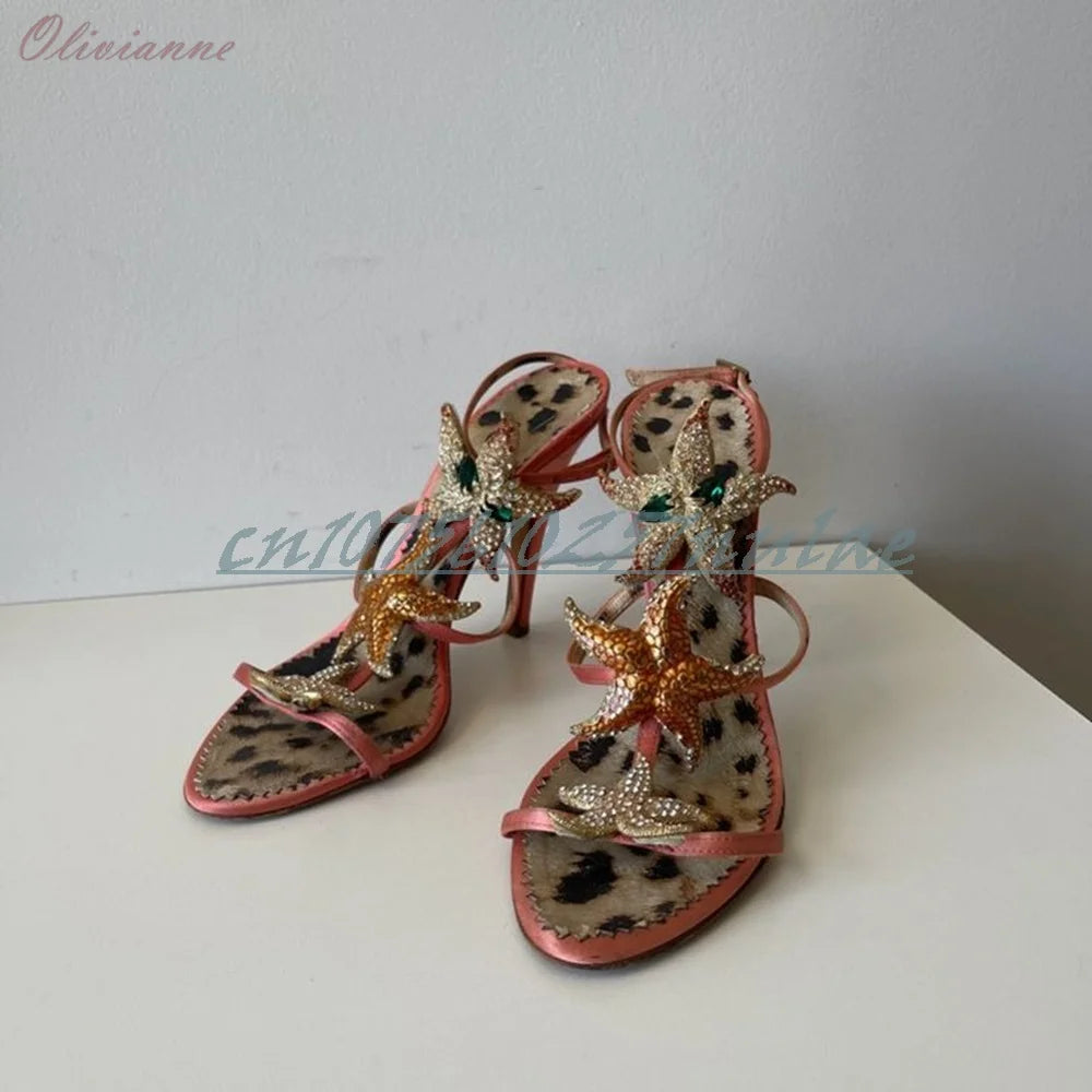 Green Crystal Starfish T-Strap Stilettos