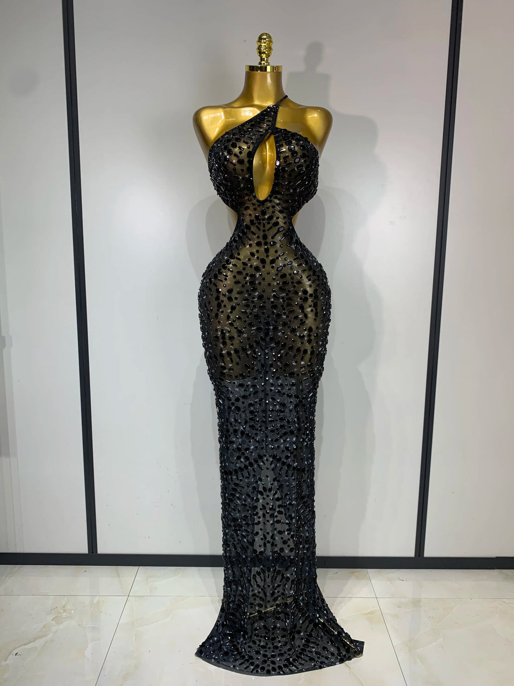 Sparkly Rhinestone Backless Bodycon Maxi Dress