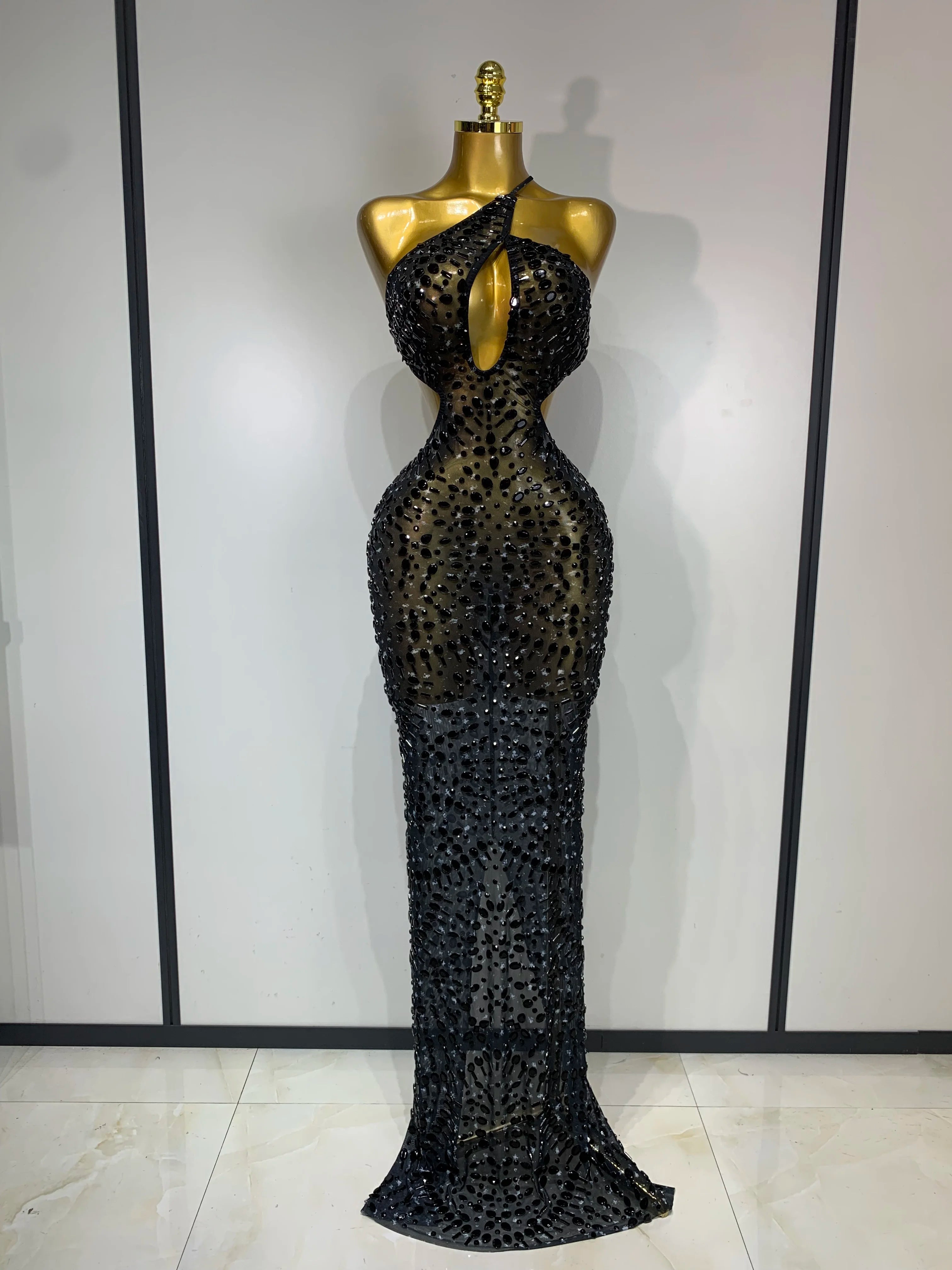 Sparkly Rhinestone Backless Bodycon Maxi Dress