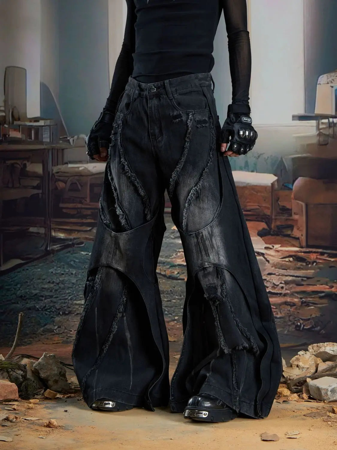 Double-Layered Wide-Leg Jeans Sweatpants