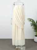 Elegant Yellow Strapless Pleated Maxi Dress