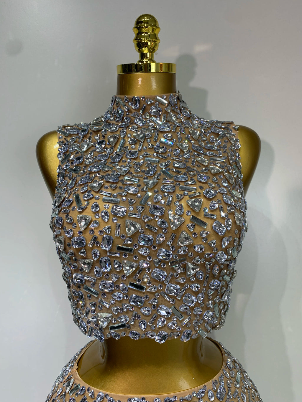 Sparkly Rhinestone Backless Top & Skirt Set
