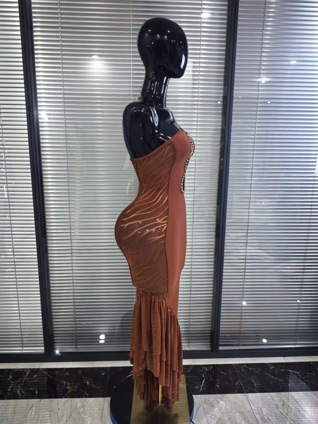 Brown Strapless Shining Diamond Bodycon Bandage Dress