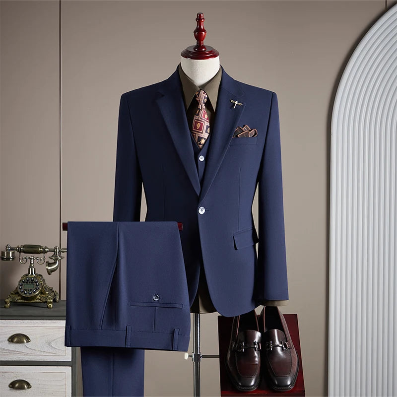 Men’s Plus-Size 3-Piece Suit Set – Solid Color