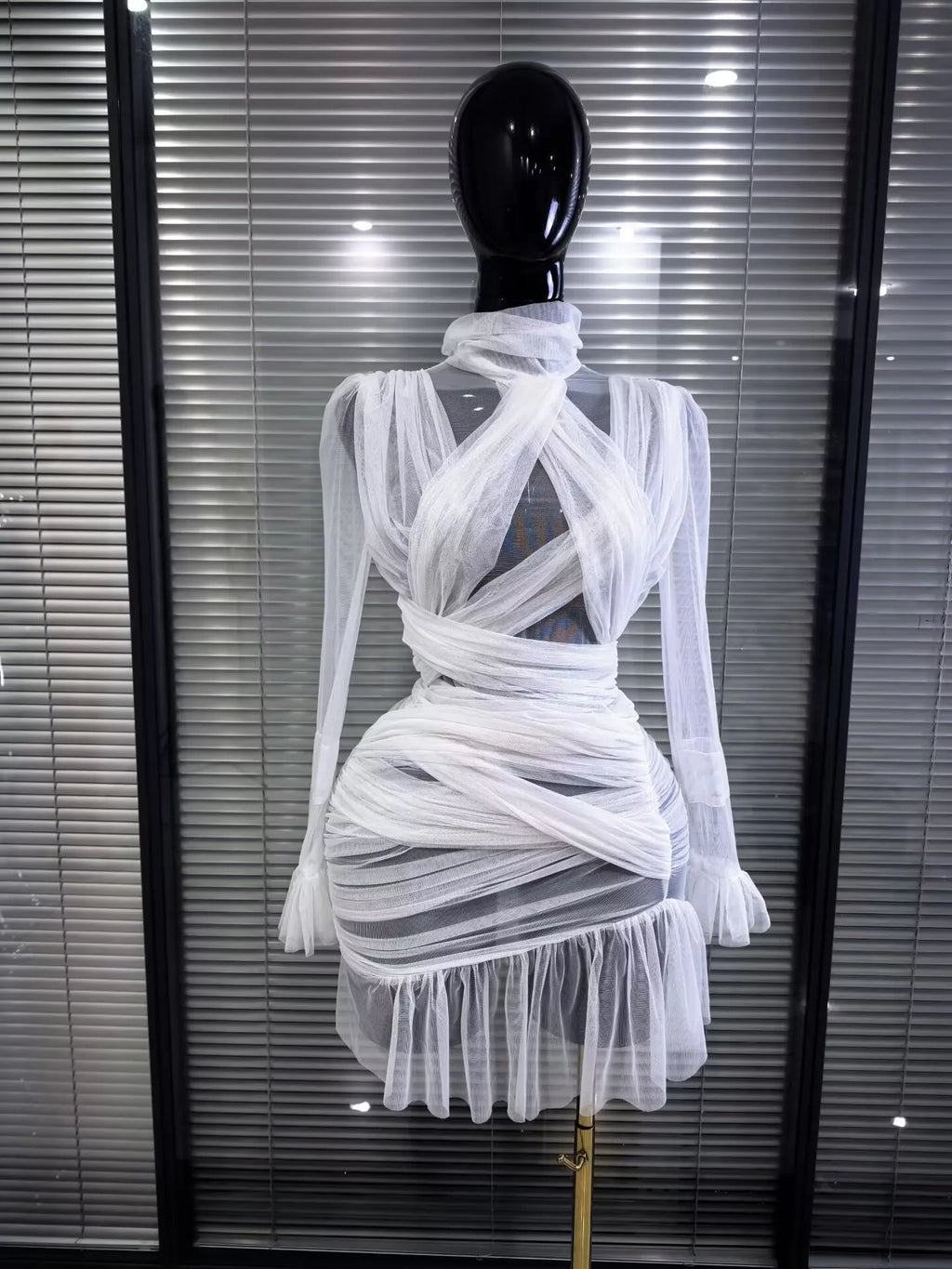Mesh See-Through Bodycon Mini Dress