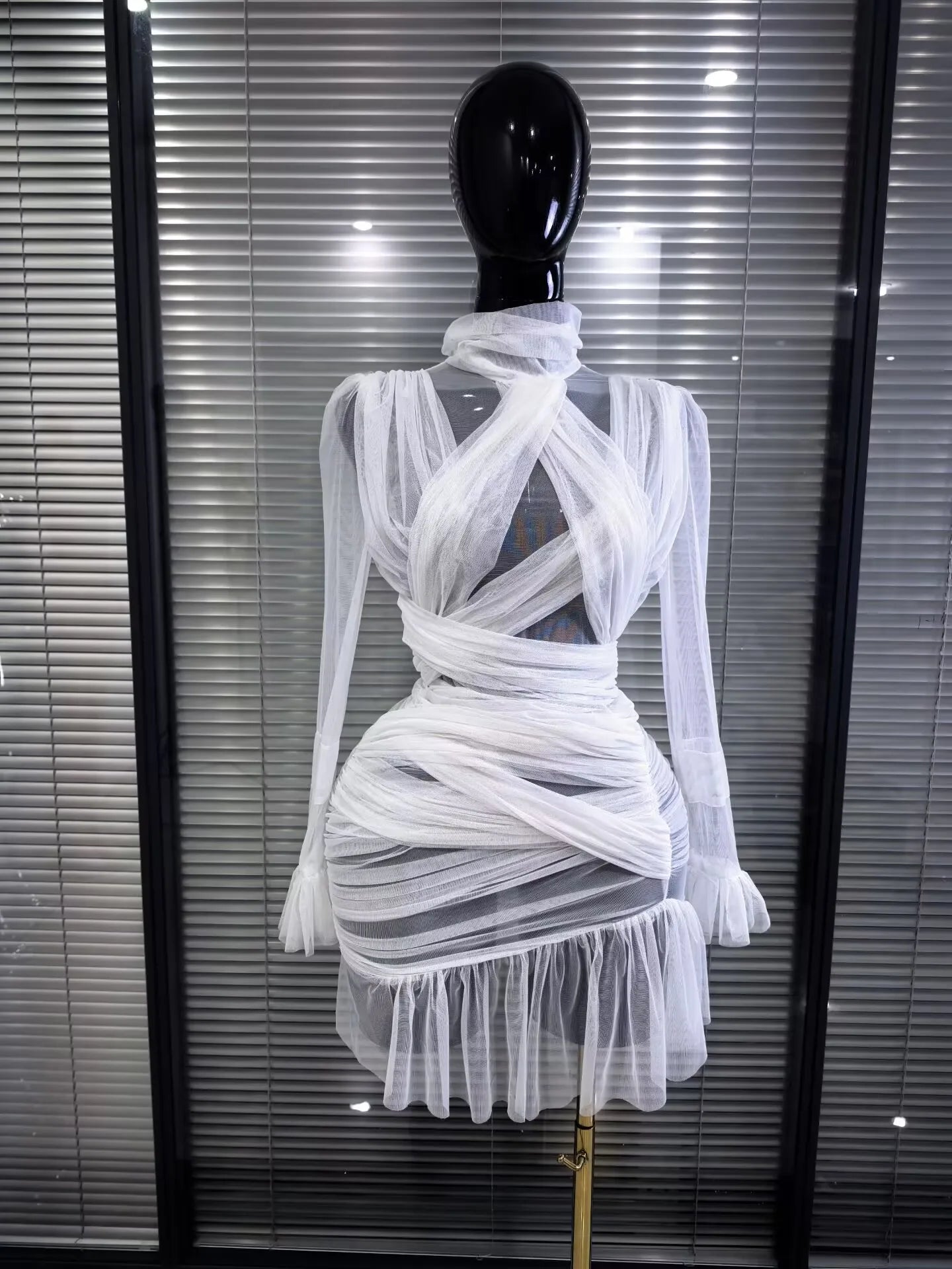 Mesh See-Through Bodycon Mini Dress