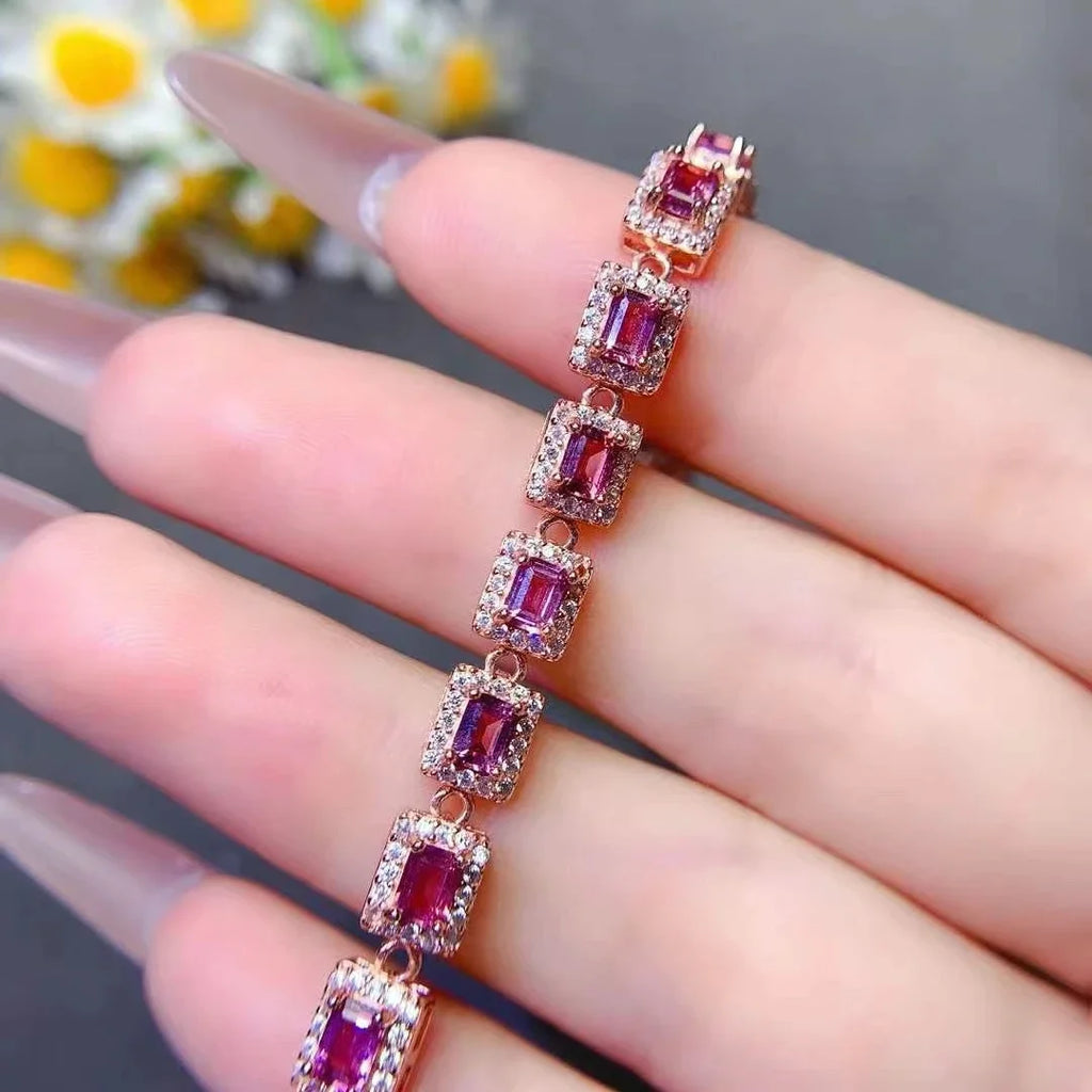 Natural Garnet 925 Silver Bracelet