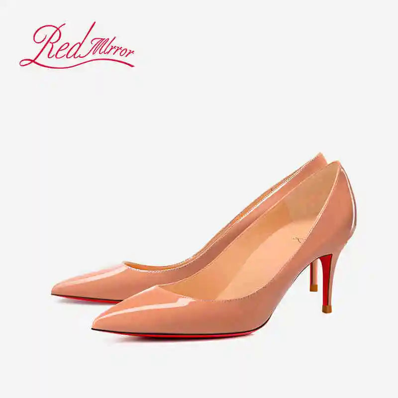 Black Pointed Heels with Red Shiny Bottoms