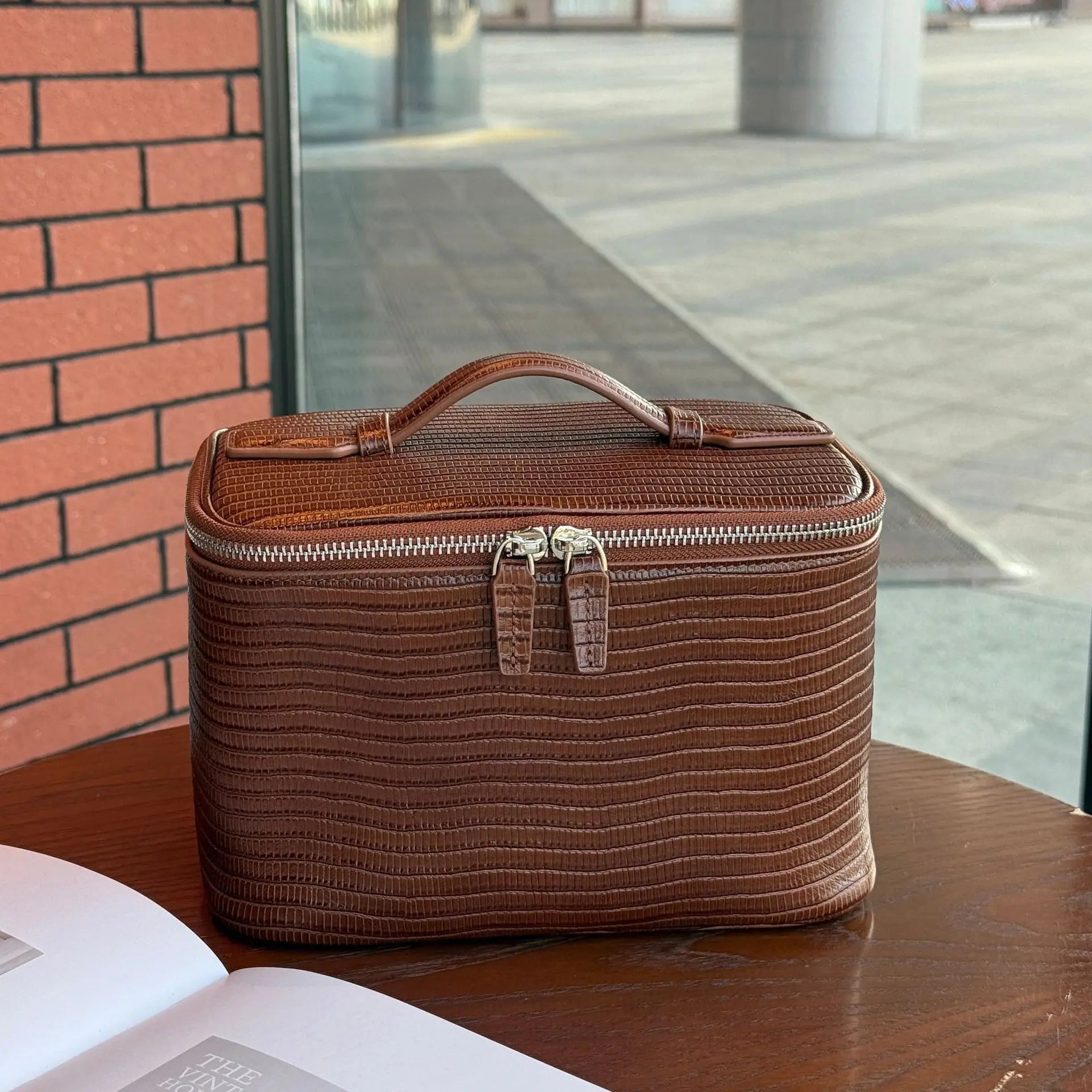 Portable Square Leather Vanity Bag