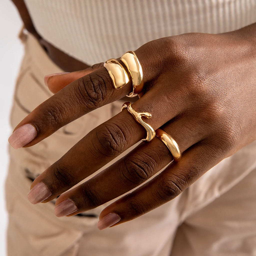 Tocona Bohemian Geometric Gold Open Rings Set
