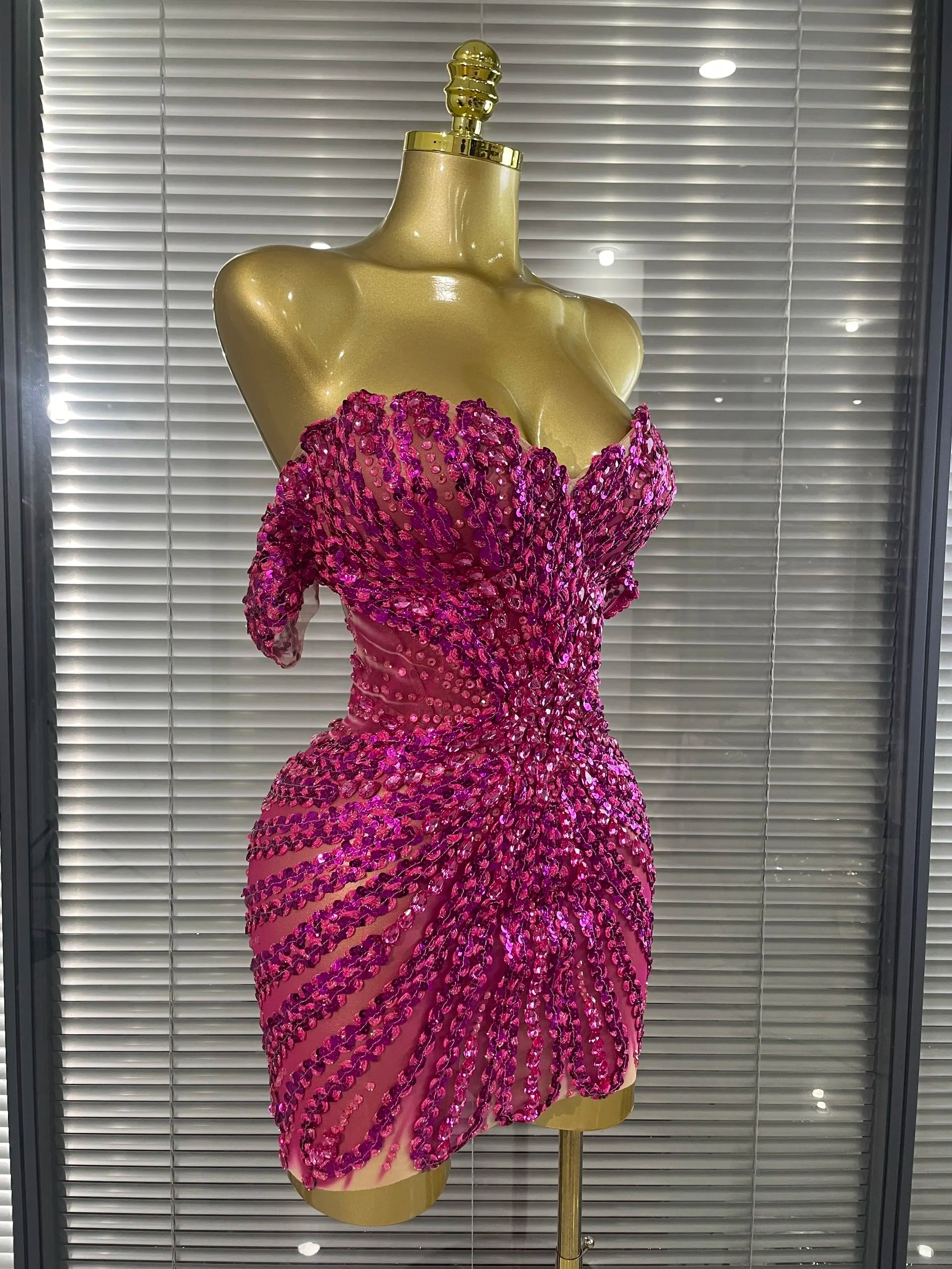 Strapless Shining Sequins Crystal Bodycon Mini Dress