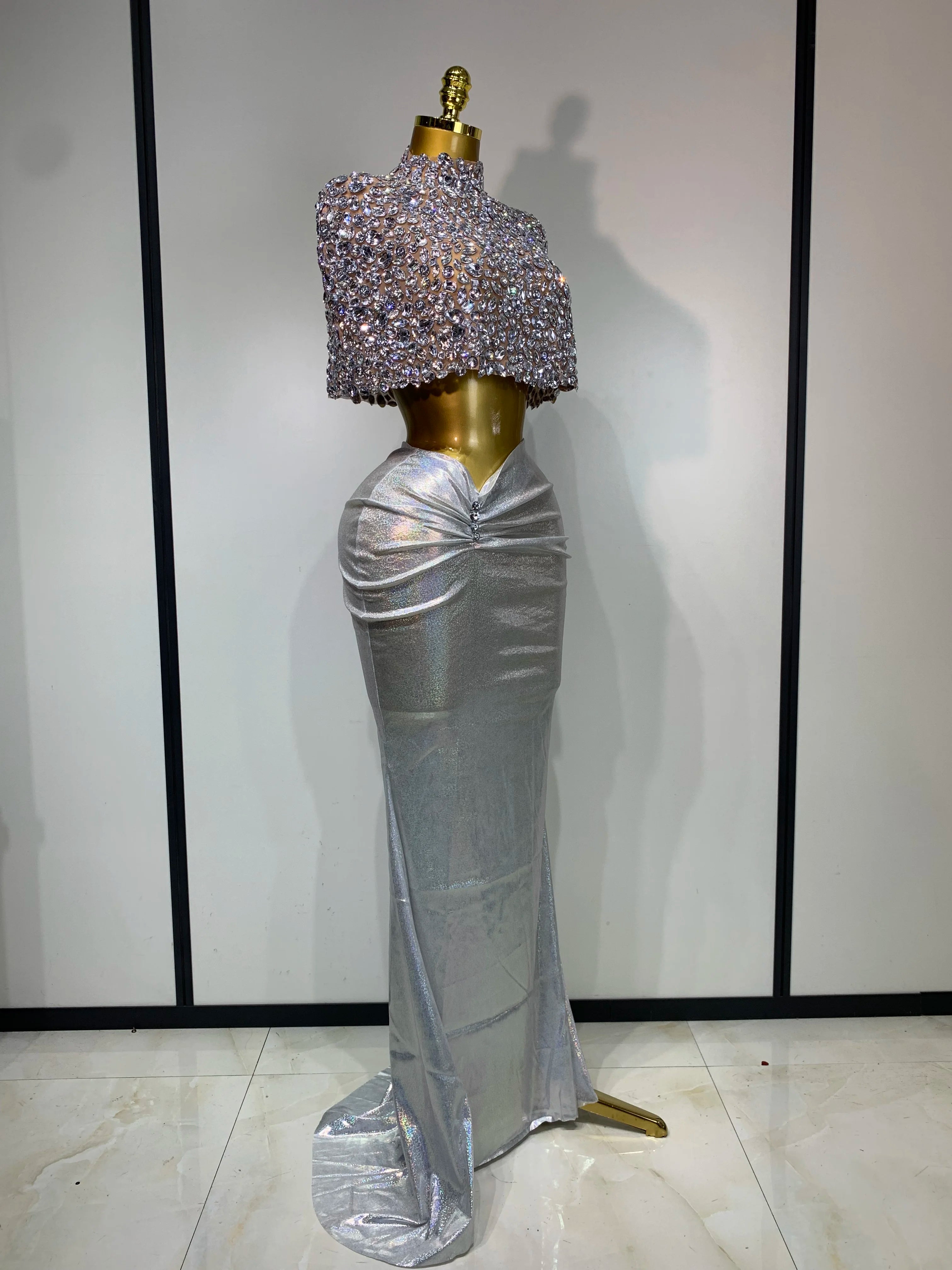 Diamond Evening Party Crop Top & Skirt