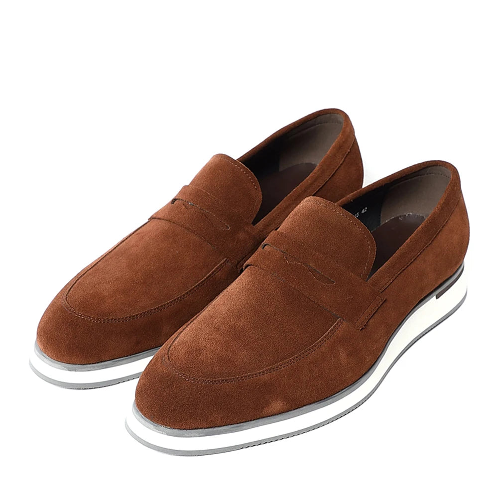 Luxury Genuine Leather Suede Penny Loafers – Elegant Men’s Slip-On Shoes