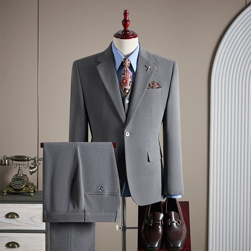 Men’s Plus-Size 3-Piece Suit Set – Solid Color
