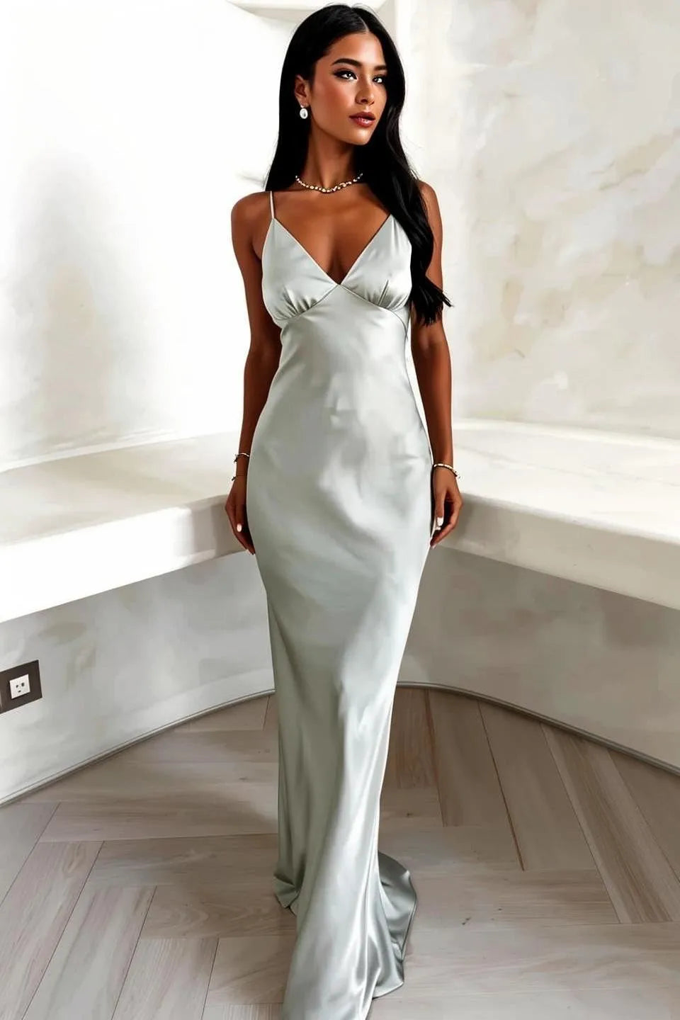 Strapless V-Neck A-Line Maxi Dress