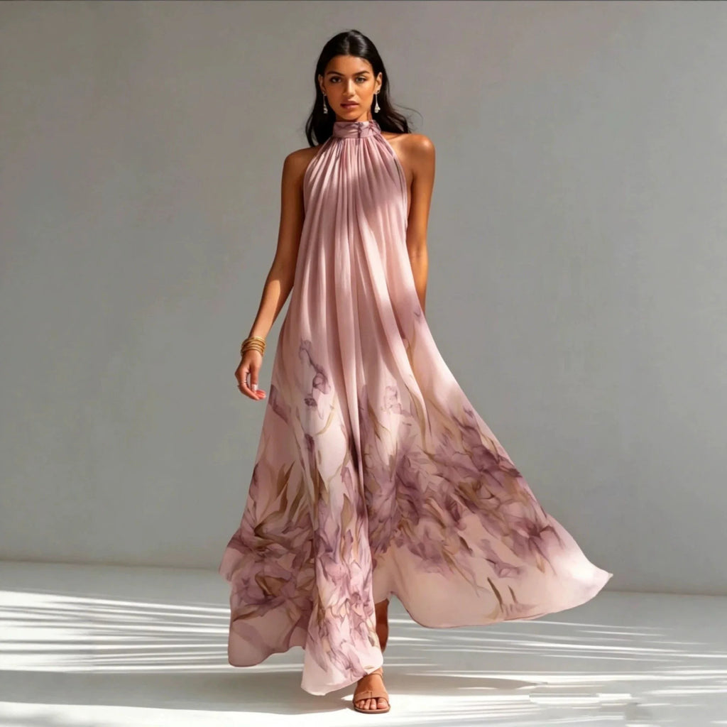 Color-Blocked Neck Hanging A-Line Dress