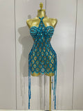 Sparkly Sequin Diamond Mesh 2-Piece Dress Set – Sexy Sheer Evening Partywear