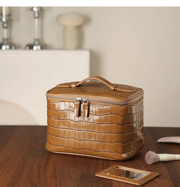 Portable Square Leather Vanity Bag