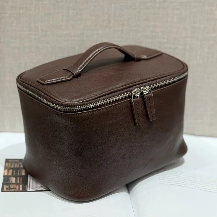 Portable Square Leather Vanity Bag