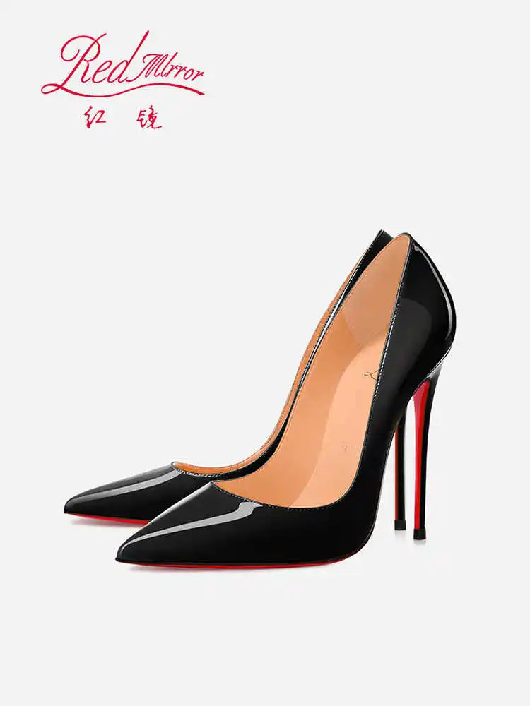 Black Pointed Heels with Red Shiny Bottoms